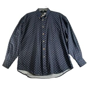 Alexande Martin Men's Sz M long sleeve button down heavy cotton navy print shirt